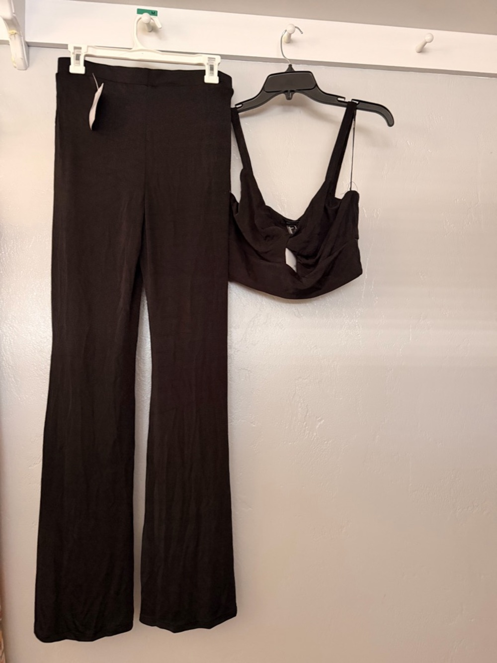 Forever 21 Black High-Waist Flare Pants with Matching Black Crop Top